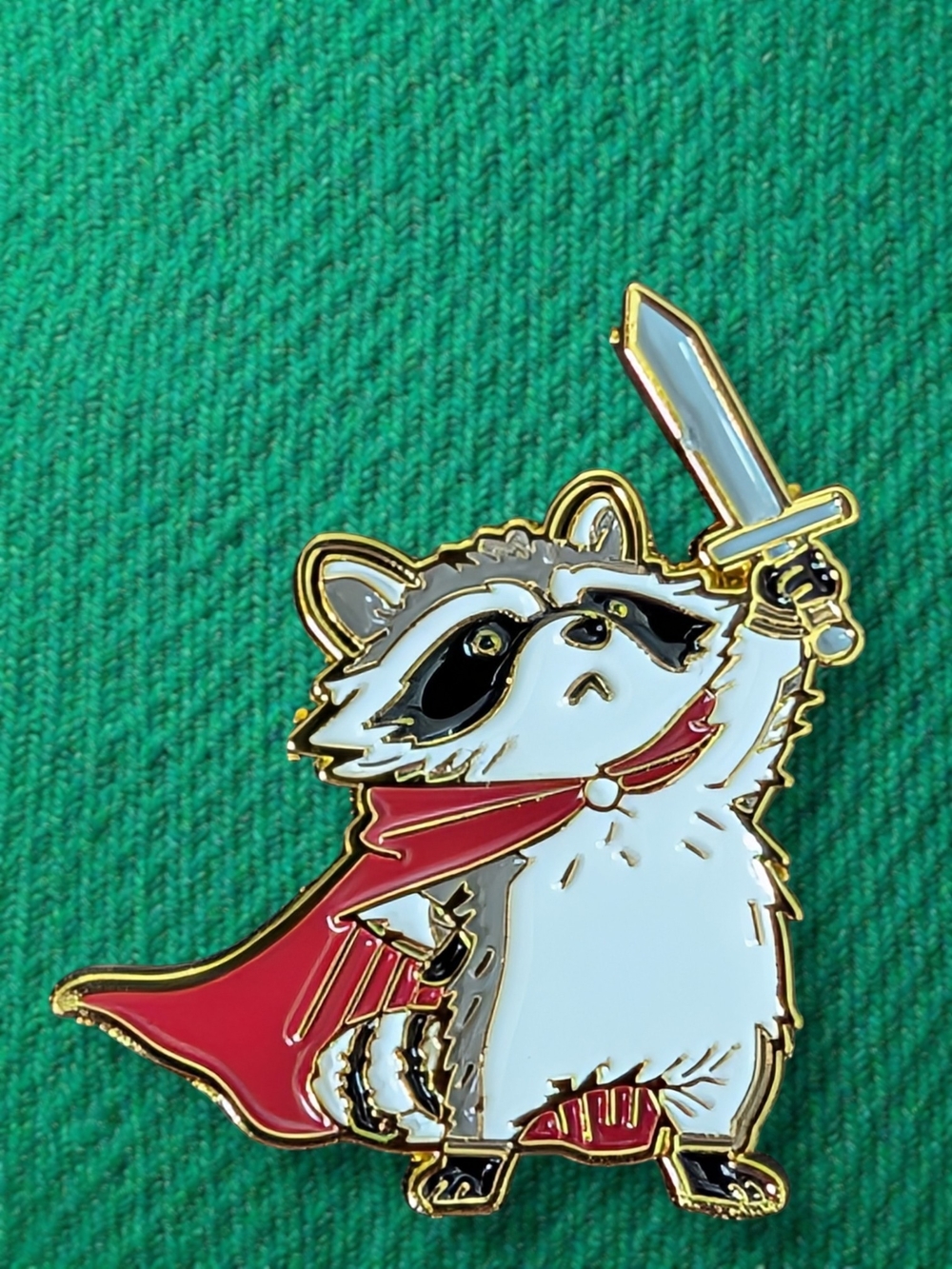 Valiant Raccoon Enamel Pin - Cute Trash Panda With A Sword